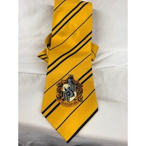 Harry Potter Hufflepuff Silk Necktie Yellow Navy Striped Elope Warner Bros Crest